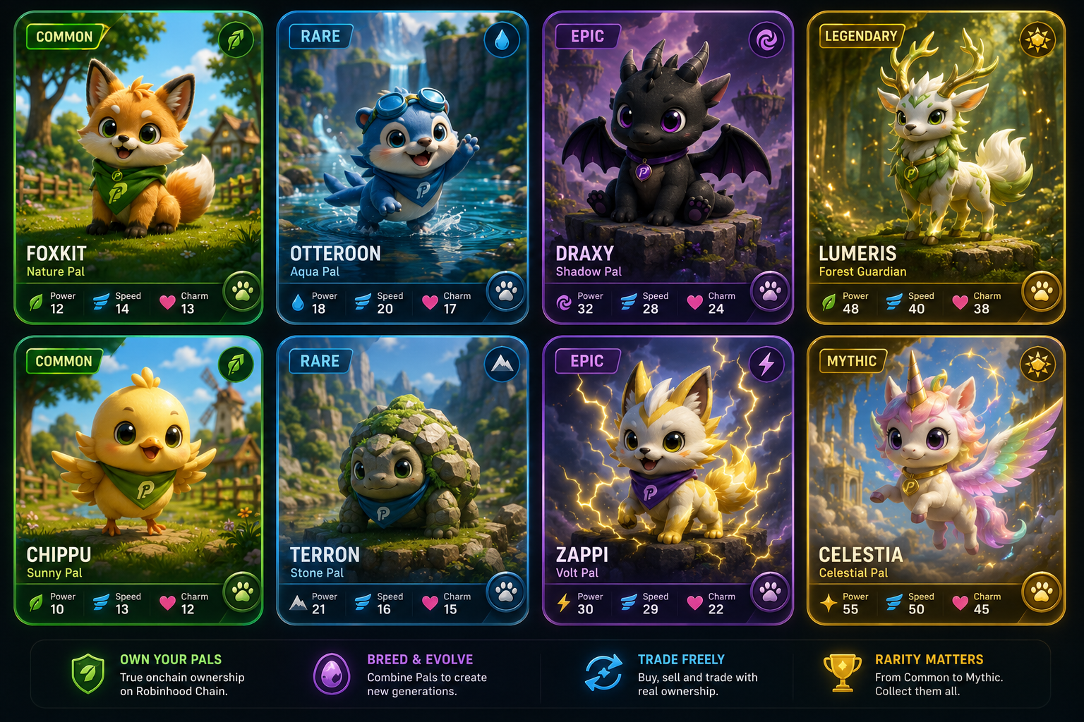 Concept character cards for PONSPAL World